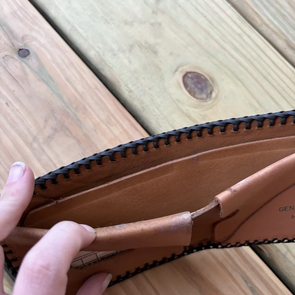 Vintage Bifold Leather Wallet Hand Tooled Western Cowboy Cow Cattle Whipstitch